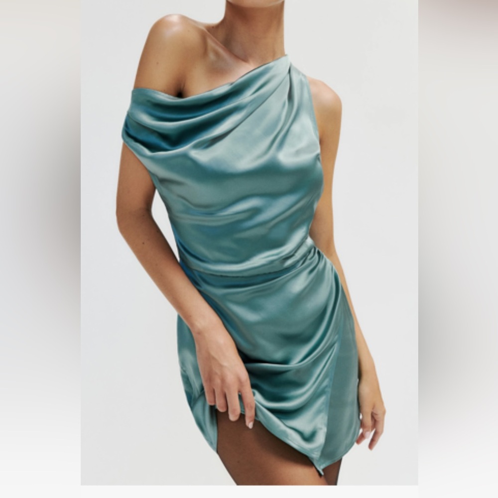 Reformation Alanis Silk Dress in Verdigris (size 6)